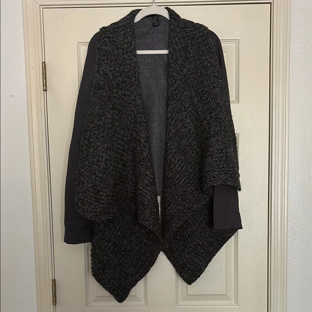 Black and Green Cozy Cardigan Shrug with Waterfall Hem